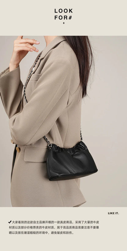 Genuine Leather Women Shoulder Bags Luxury Brand Small Chain Flap Bags for Ladies Handbag Natural Cowskin Female Crossbody Bags