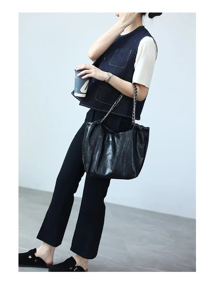 Women Genuine Leather Luxury Chain Single Shoulder Bags Large Capacity Soft Handbag Suitable For Working And Travling
