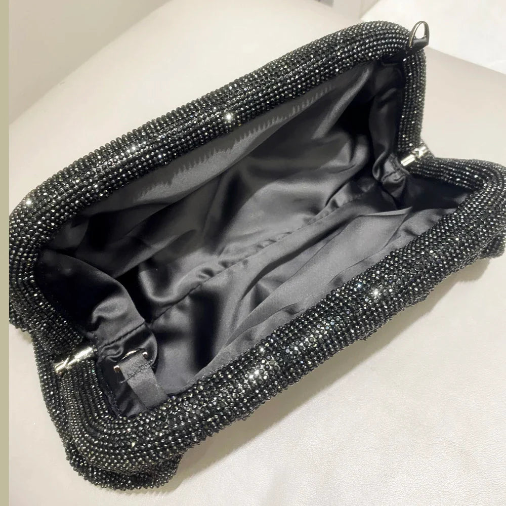 Shiny Handle Rhinestones Handmade Evening Clutch Bags New Folds Purses And Handbags Luxury Designer Wedding Party High Quality