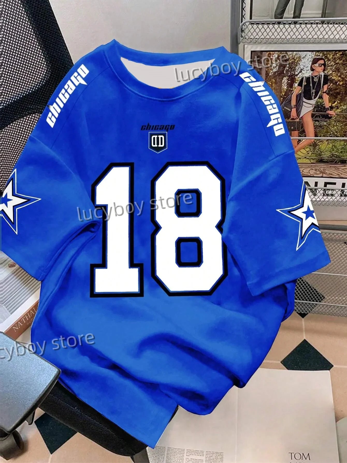 Mens 3D Number 18 Printed Short Sleeve T Shirt Man V Neck Sportwear Brooklyn Racing Football Tee Vintage Casual Tops Men Clothes