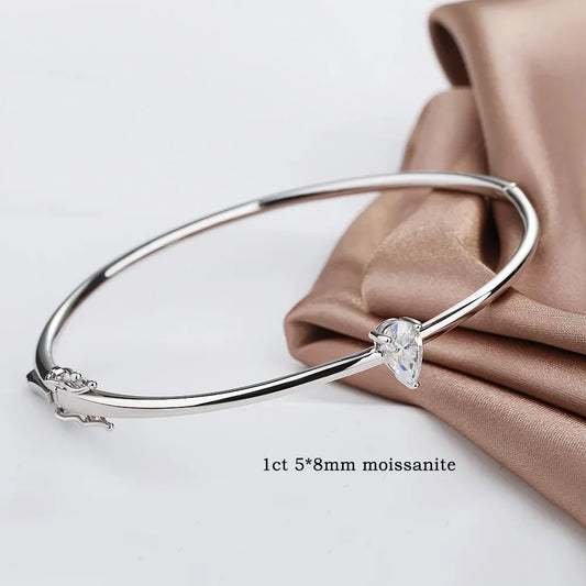 Bracelets rigides en moissanite taille poire 1 carat certifiée, en argent massif S925 plaqué or 18 carats, pour femmes, bijou délicat, cadeau de fête