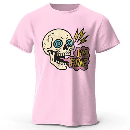 Men's I Am Fine Printed T-Shirt 100% Cotton Oversized Sarcastic Graphic Tees for Women Summer Tops Mood Streetwear