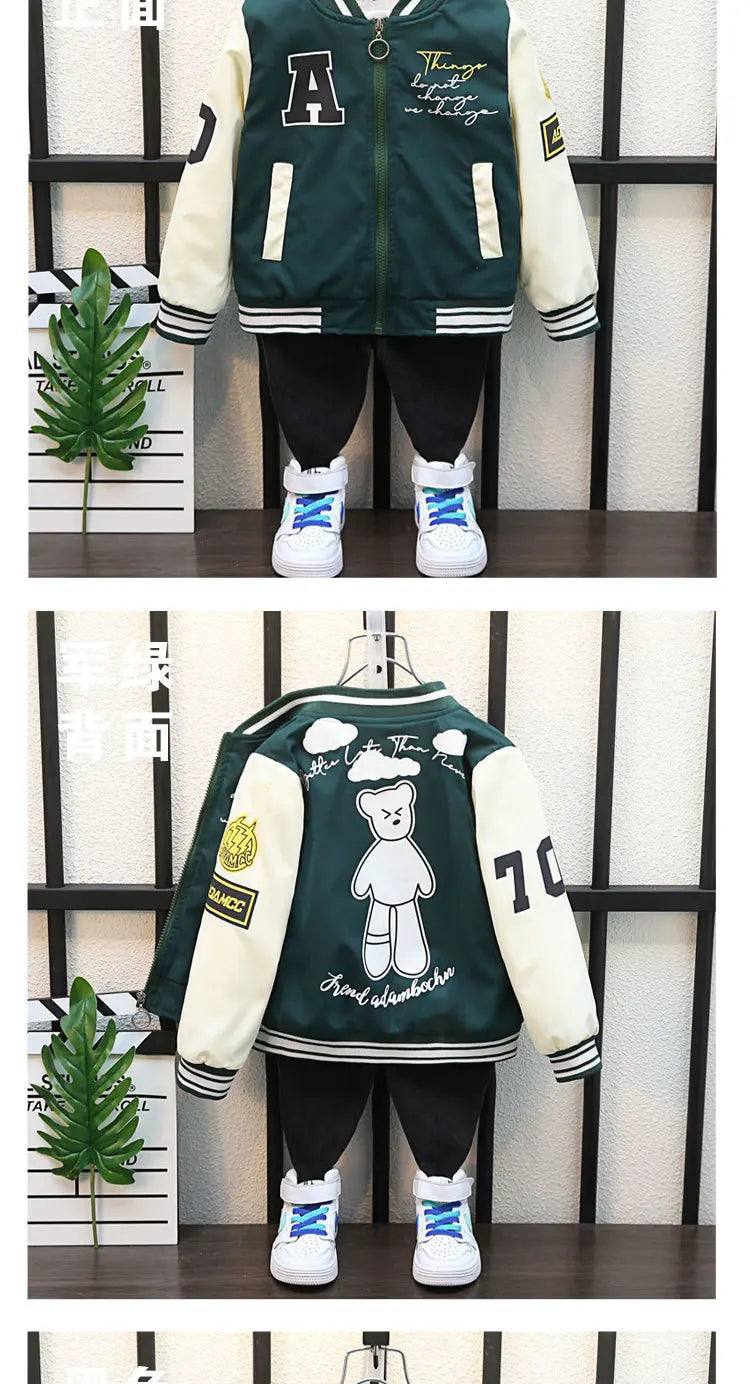 2-12Year Kids Clothes 2025 Spring Autumn Children Fashion Cartoon Bear Pattern Windbreaker Coat Baby Boy Girl Clothing Outerwear