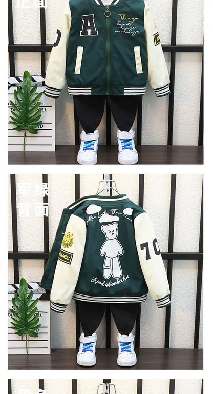 2-12Year Kids Clothes 2025 Spring Autumn Children Fashion Cartoon Bear Pattern Windbreaker Coat Baby Boy Girl Clothing Outerwear