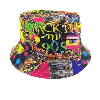 Fashion Retro Graffiti 80s 90s Bucket Hat for Men Women Funny Summer Spring Beach Fishing Hat Packable Outdoor Sun Fisherman Hat