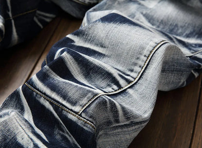 2026 Men's Fashion Vintage Jeans Slim Straight Leg Tie Dye Pleated Biker Denim Pants Male Casual Pants Oversized 42 High Quality