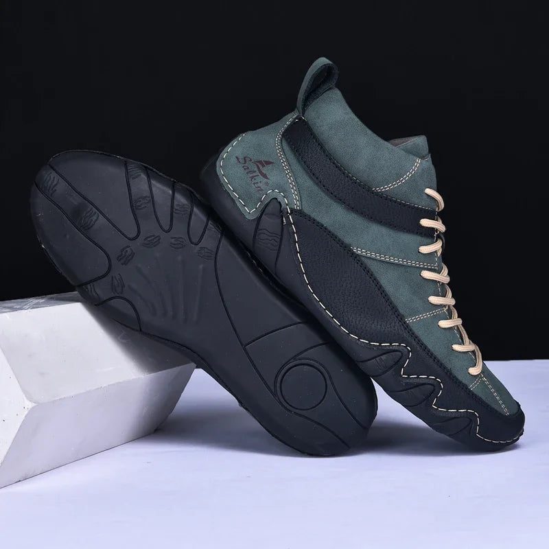 New Autumn 2024 Handmade Leather Men Boots Design Sneakers Man Breathable Casual Leather Shoes Men Ankle Boots Outdoor Fashion