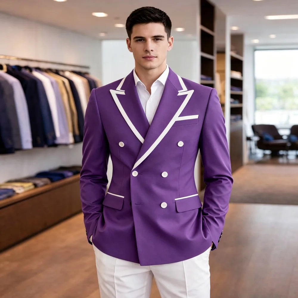 Mens Light Blue Double Breasted Suits Summer Wedding Groom Tuxedo Slim Fit Casual Fashion Blazer Trousers Costume Mens Suits