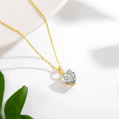 100% Real 14K Gold Heart Moissanite Pendant Wedding Necklace Women Fashion Temperament Glossy Lab Diamond Anniversary Jewelry