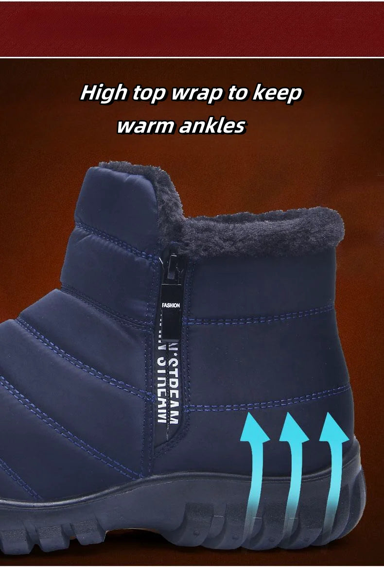 Plus Size Men Winter Thermal Cotton Shoes Double Zipper Light PU Sole Warm Fur Lining Anti-slip Waterproof Ankle Snow Boots