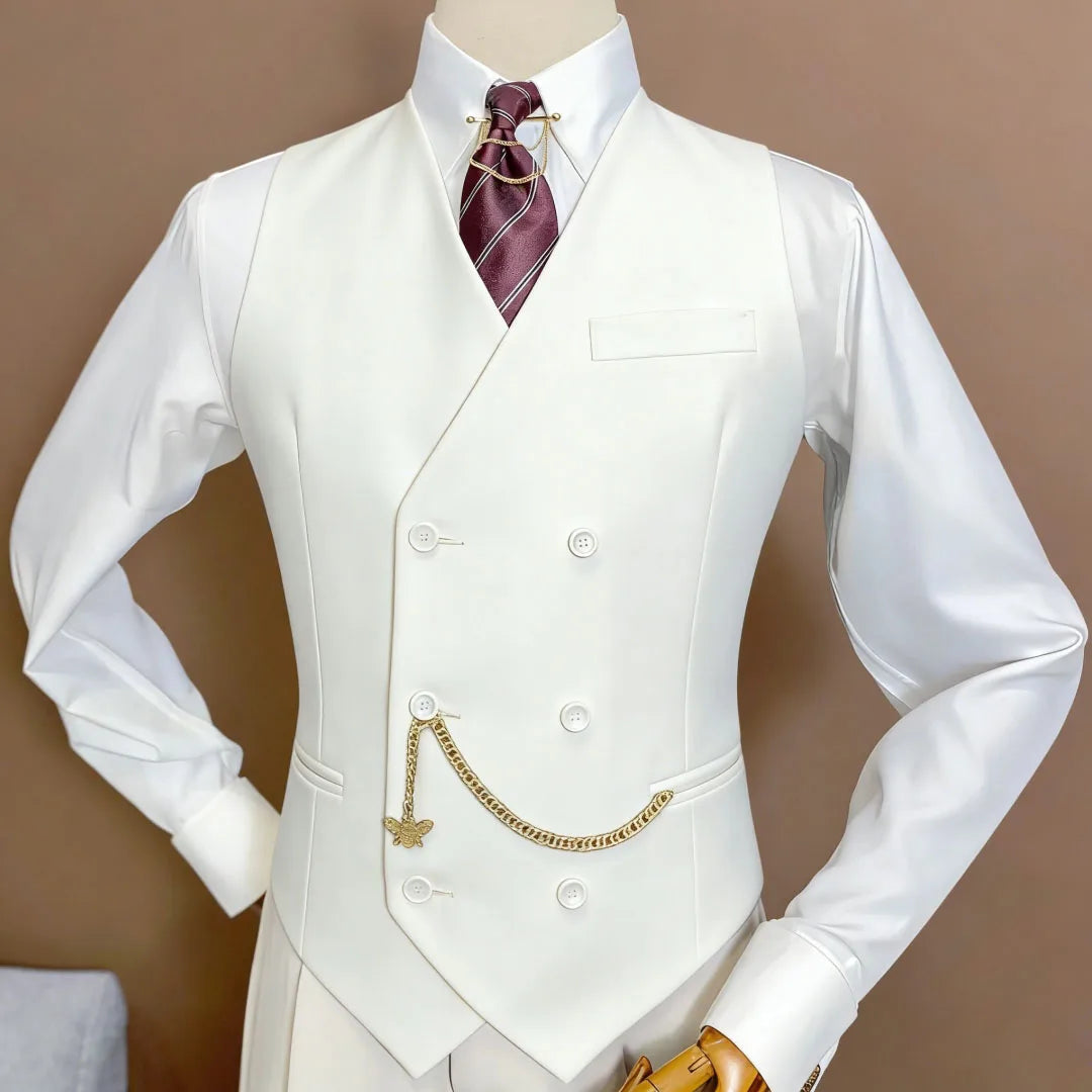 Men Vest Black Double Button V Neck Solid Waistcoat For Wedding Birthday Banquet Party Office Business Work Daily Men Suit Vest