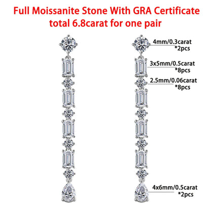 Pear/Emerald/Round Cut Full Moissanite/high Carbon Diamond Drop Earrings 100% 925 Sterling Silver Long Tassel Earrings for Women