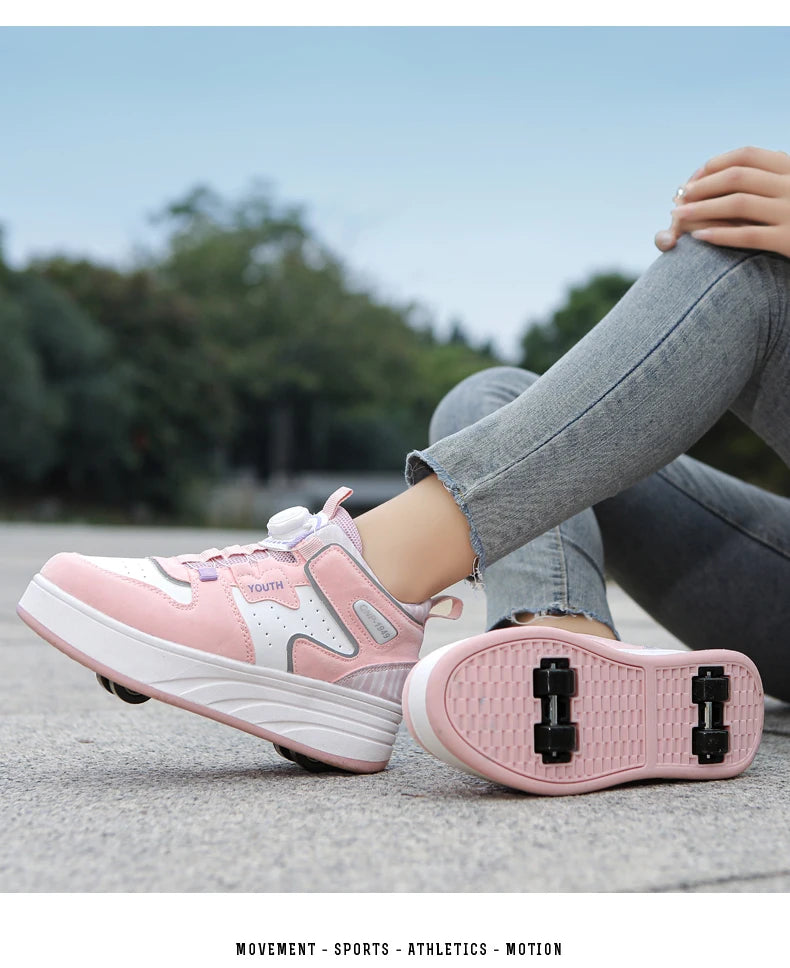 Students Children's Shoes Four Wheel Light Shoes Boys Invisible Roller Shoes Large Size Outdoor Sports Walking Shoes Women