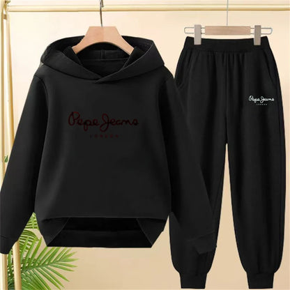 Boy Girls Children's Hoodies Suit Tops+Bottom Toddle Black Sweatshirr White Child 3-12 Year Pink Fashion Printing Coat Clothing