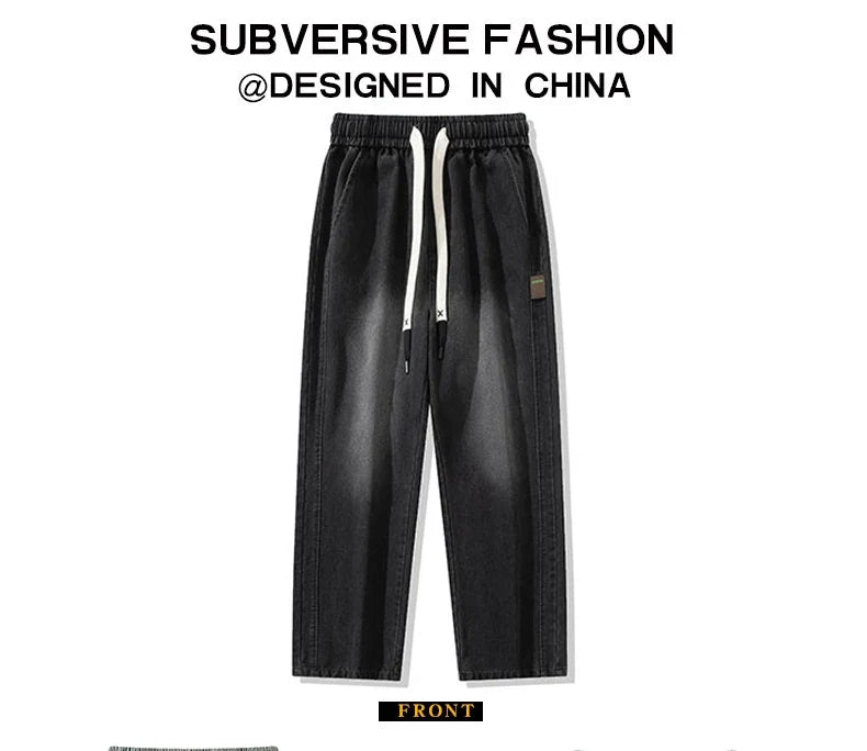 8XL New Wide Leg Washing Jean Pants Men Trousers Neutral Solid Color Loose Casual Straight Outdoor Fashion Plus Size Pants