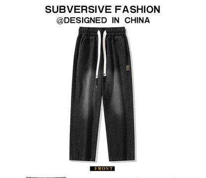 8XL New Wide Leg Washing Jean Pants Men Trousers Neutral Solid Color Loose Casual Straight Outdoor Fashion Plus Size Pants
