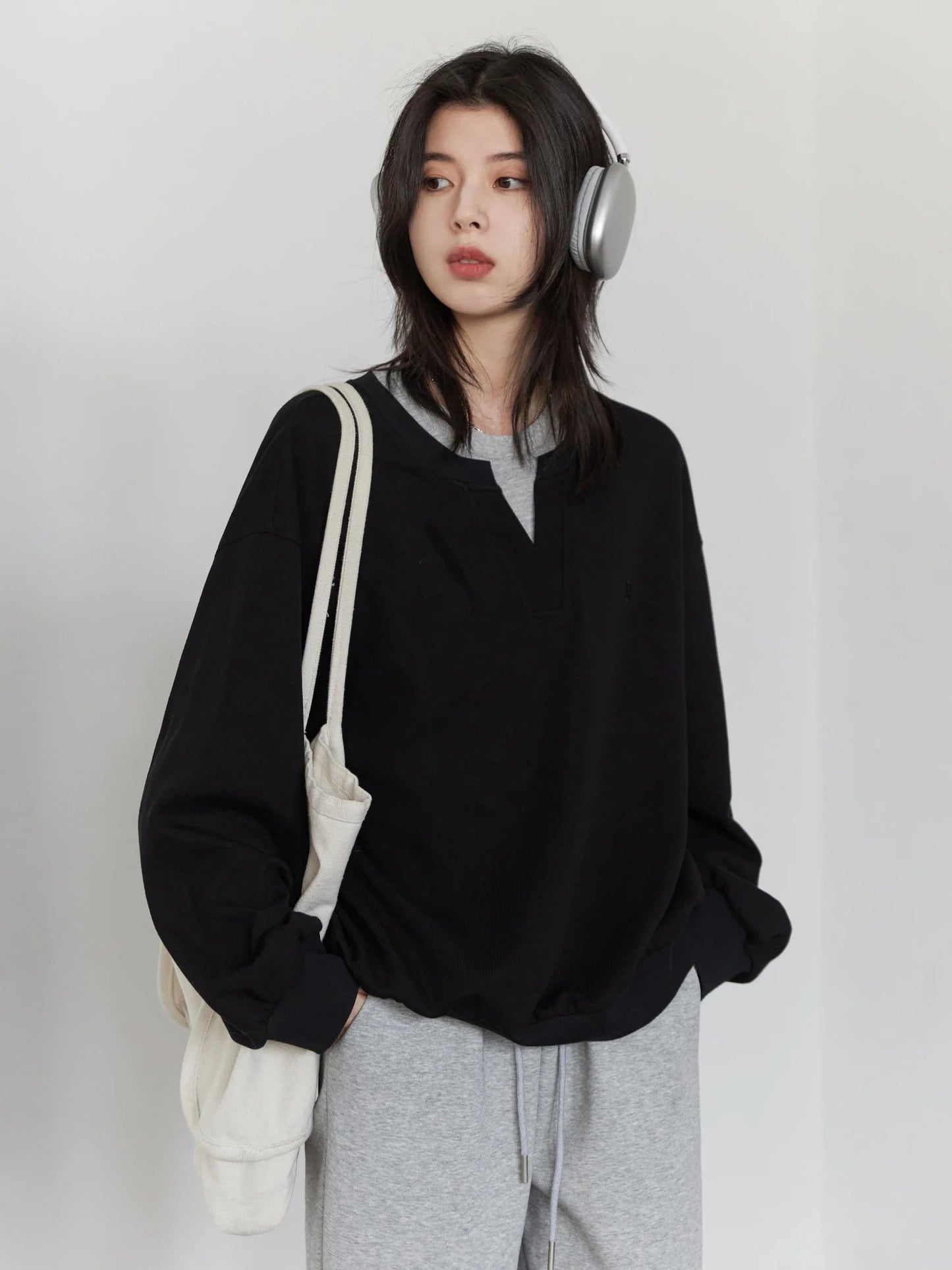 Korean Women Sweatshirts Loose Casual New Contrast Splicing Hoodie Female Top Woman T Shirt Pullover Spring Autumn 2025