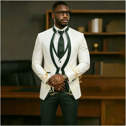 Handsome Formal Tuxedos Suits For Men Wedding Party Dress Slim Fit 3 Pieces Groomsmen Jacket Vest Pant 3 Piece Male Costume