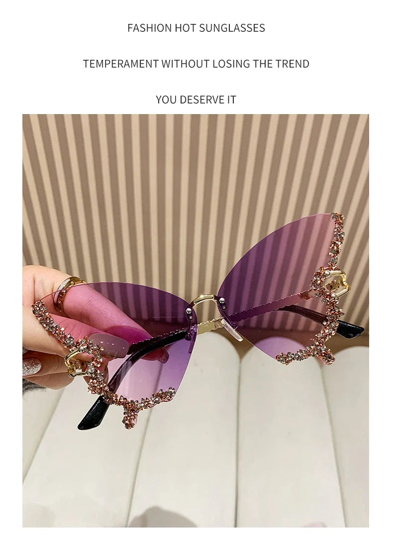 Cycling New Y2K Style Women Fashion Sunglasses Oversize Butterfly Shape Diamond Edge Design Sun Glasses Street Party Glasses