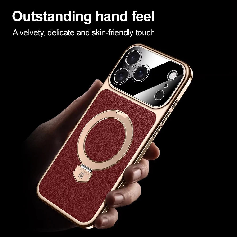 Magnetic Bracket Leather Phone Case For iPhone 17 Pro Max Air 16 15 14  17promax 16promax Magsafe Shockproof Funda Cover