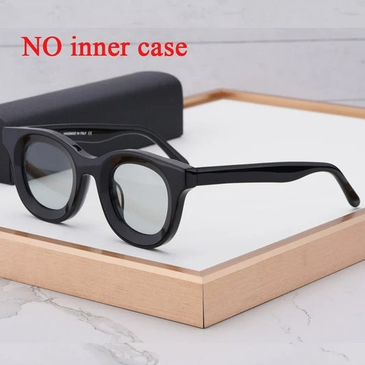 High Street Round Thick Acetate Sunglasses Men Brand Design Original Top Quality Classical Vintage for Ladies Outdoor UV400