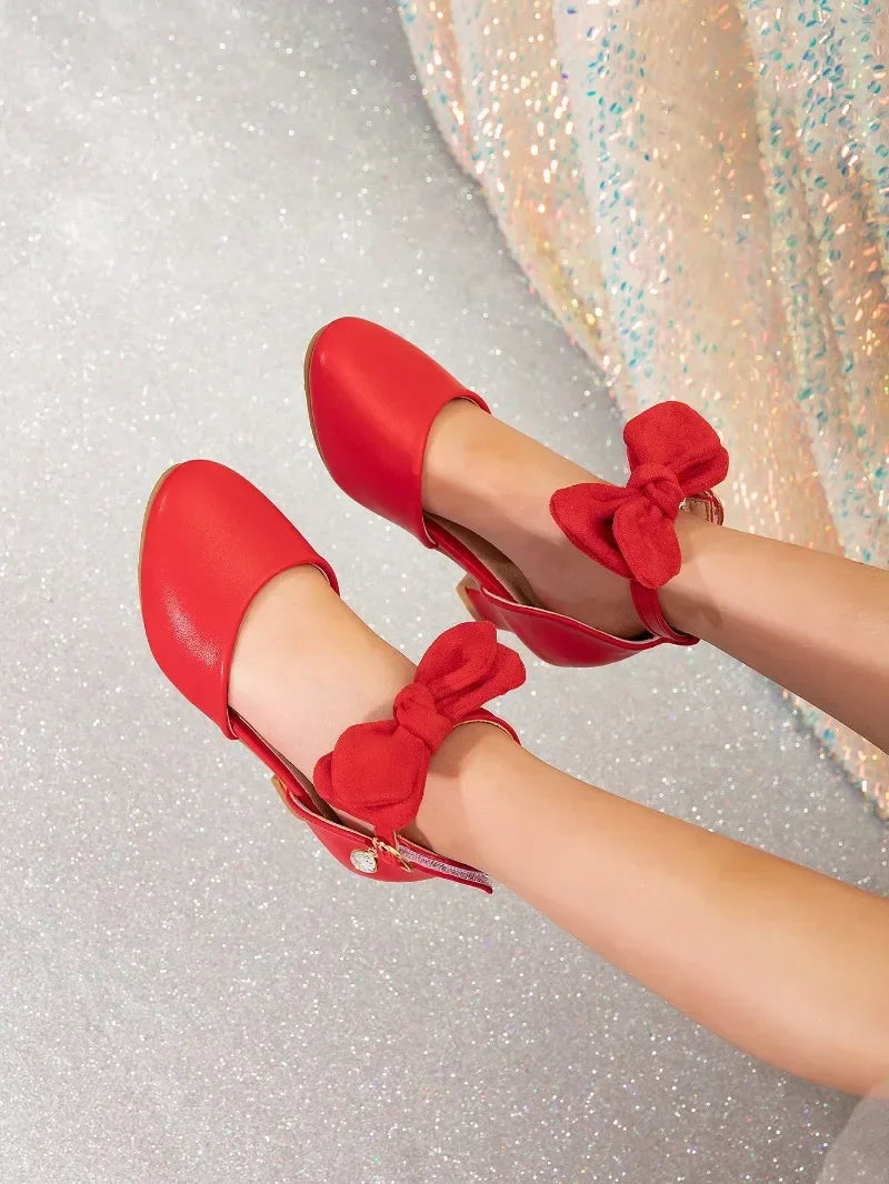 Girl Princess Dress Sandals Summer New Versatile Kids Fashion High Heels Shoes Sweet Bowknot Versatile Children Causal Sandals