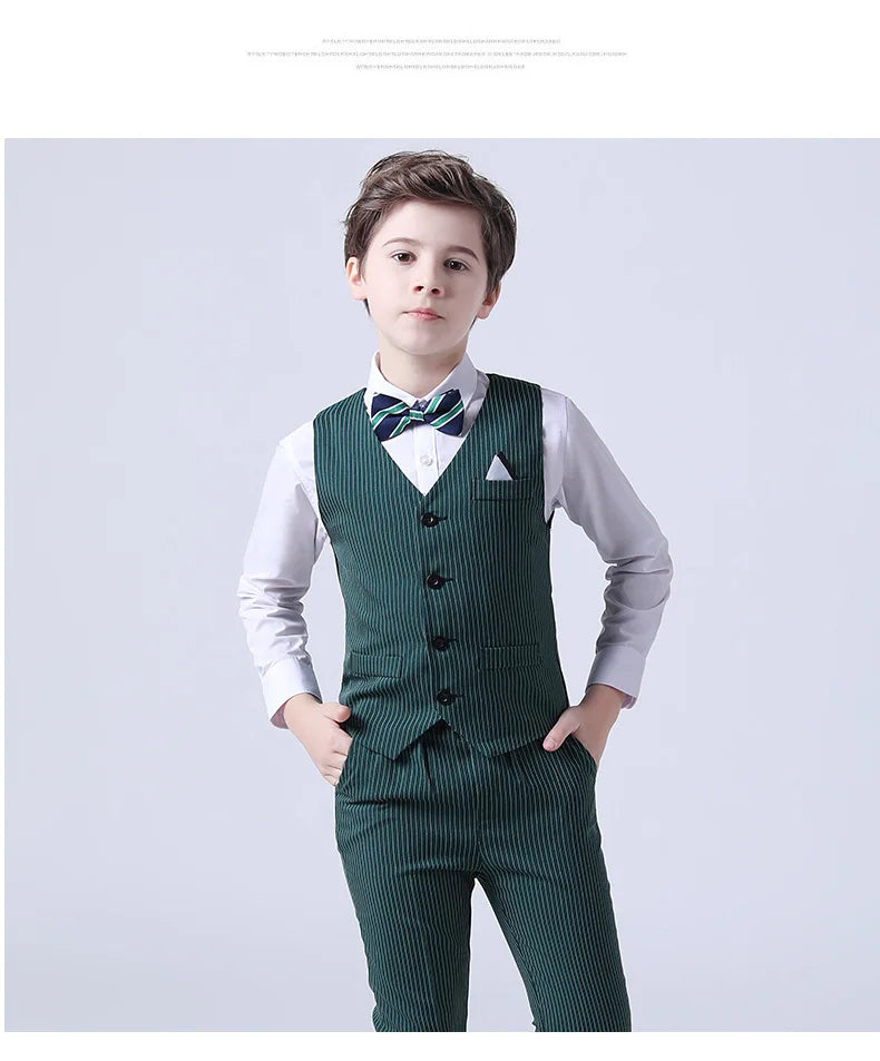 Boys Summer Wedding Suit Kids 1Year Birthday Vest Pants 2PCS Formal Suit Child Party Ceremony Costume Teenager Photography Suit