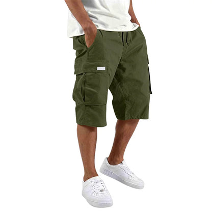 2026 NEW men loose straight pants Casual multi-pocket Shorts Summer Five-Inch Men's drawstring Sports cargo short