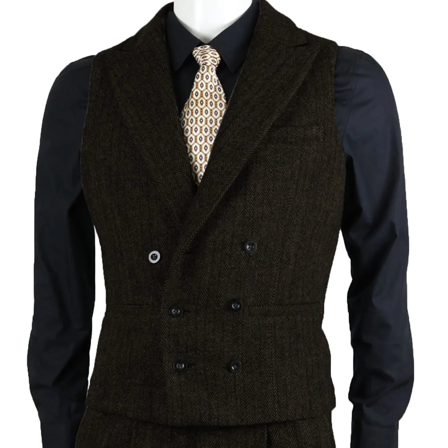 Men Suit Vest Brown Herringbone Tweed Slim Fit Waistcoat Double Breasted Sleeveless Jacket For Wedding Party Prom Suit Vests