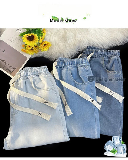 2026 New Spring Summer Men's Baggy Jeans Lyocell Fabric Wide Leg Pants Drawstring Trousers Male City Boy Plus Size S-4 5XL Y2K