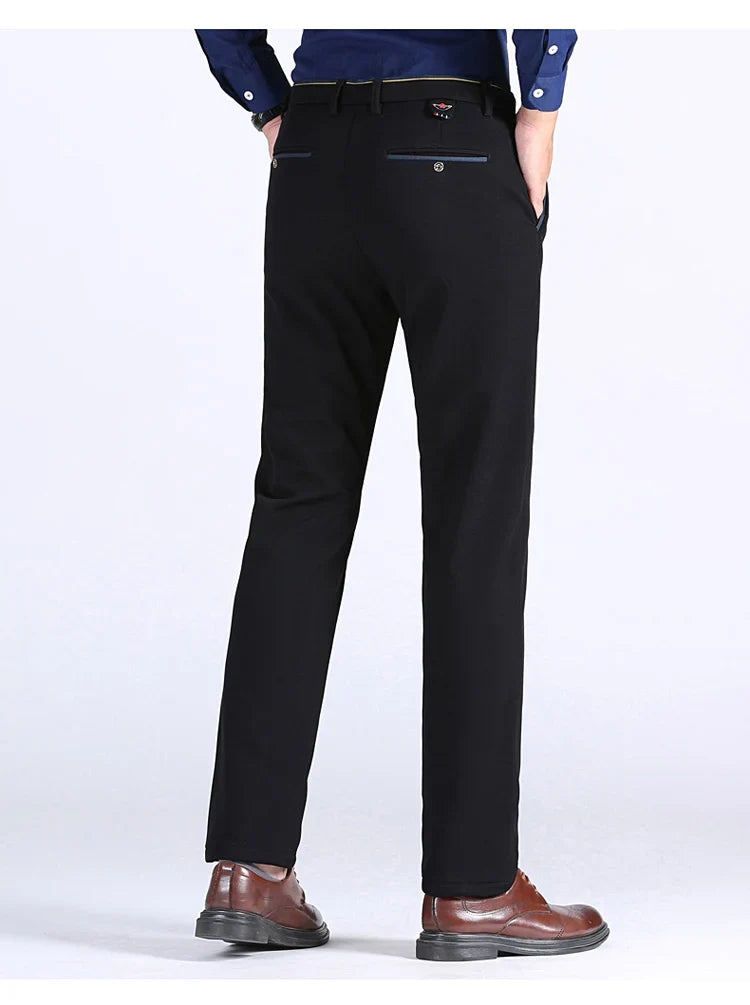 2025 Winter New Thickened Straight Slim Warm Business Casual Office Male Velvet Trousers Classic Men's Fleece Casual Pants