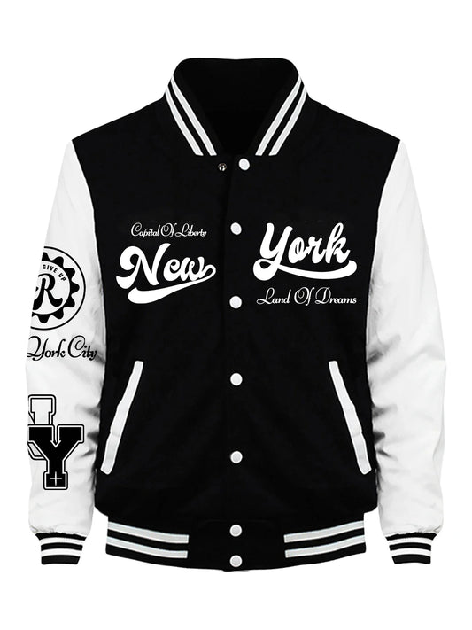 New York Land Of Dreams Capital Of Liberly Baseball Jersey Men Retro Soft Coat Trendy American Jackets Autumn Fleece Men Top