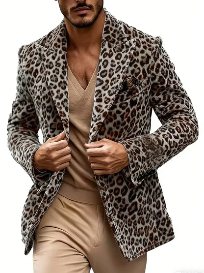 Men's Leopard Print Blazer Single Breasted Slim Fit Tuxedo Jacket Notch Lapel Fashion Party Prom Outerwear