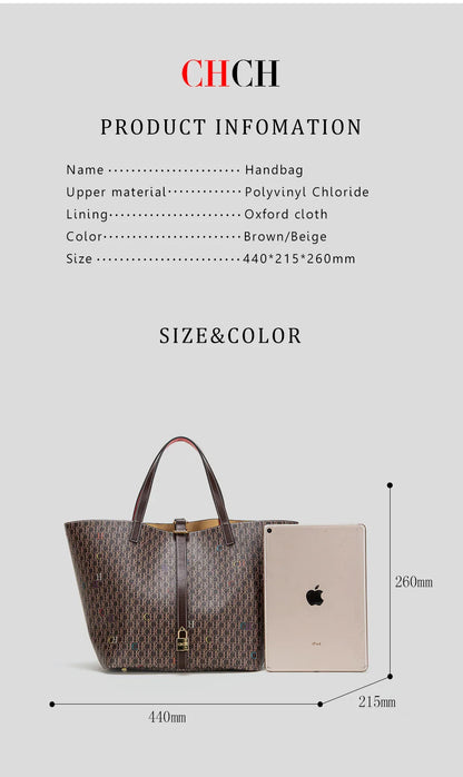 Retro Classic Style Large Capacity Women's Handbag Exquisite Workmanship Letters Printing Ladies Multifunctional Handbag