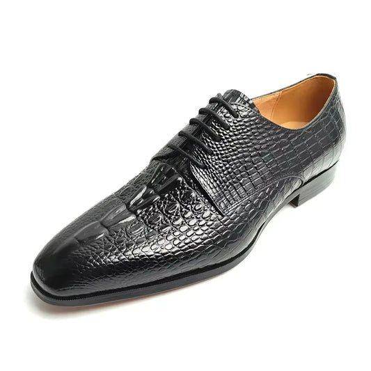Fashion Elegant Black Oxfords Leather Shoe Dress Derby Shoe for Men Handcraft Official Male Wear Crocodile Pattern Leather Shoe