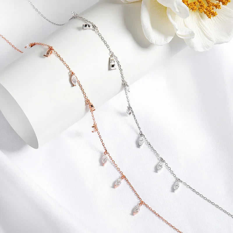 Certified 3*6mm Marquise Cut Moissanite Necklace 9 Gems Pendant Girls Gift Lab Diamond Chain 100% Real Pure 925 Silver
