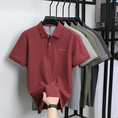 Brand 100%pure cotton short sleeve polo shirt men's new fashion letter embossed business casual solid color summer lapel T-shirt