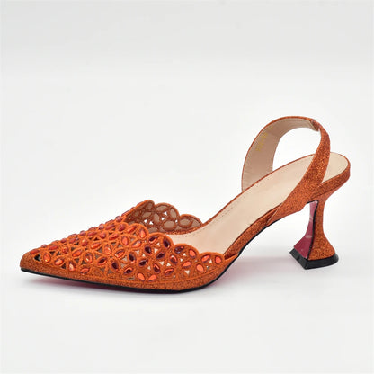 Latest Orange Designer Shoe and Bag Sets From Italy Shoe Woman Summer 2025 Wedding Fashion Party Shoes and Bag Match for Women