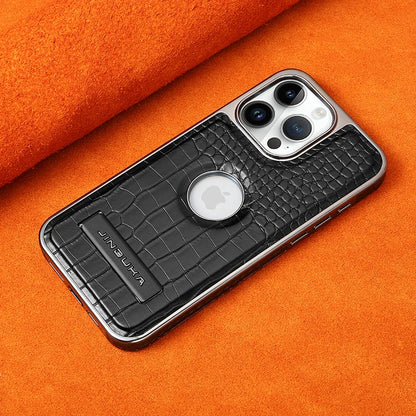 Crocodile Pattern Leather invisible Kickstand Magnetic Case For iPhone 15 16 Pro Max 14 Plus 13 12 Wireless Charging For Magsafe