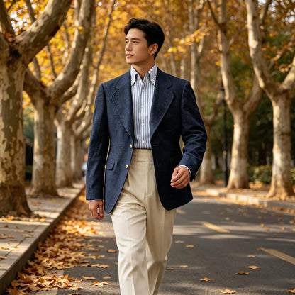 Men Premium Linen Fabric Suit Jacket Breathable Slim Fit Formal Office Daily Travel Streetwear Blazer Casual Coat