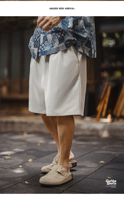 Men's Gurkha Wide Leg Shorts Minimalist Old Money Style Japanese Woven Workwear Casual Thin Summer Daily Men Shorts