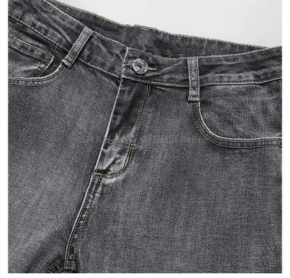 2026 Cotton Stretch Jeans Business Casual Men's Thin Denim Jeans Grey Spring Summer Brand New Fit Straight Lightweight