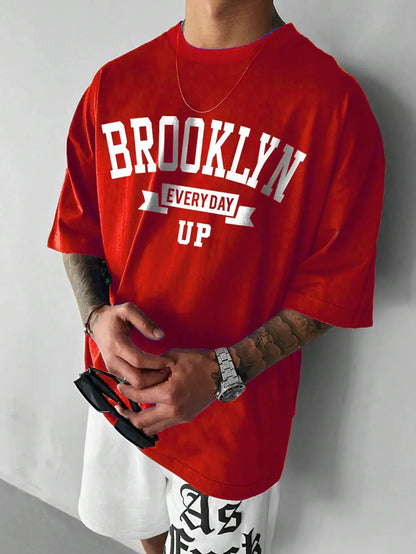 Summer Men Cotton T-Shirt Brooklyn Printing Tops Tees Male Fashion Letter Camiseta Short Sleeve Clothing Harajuku Streetwear