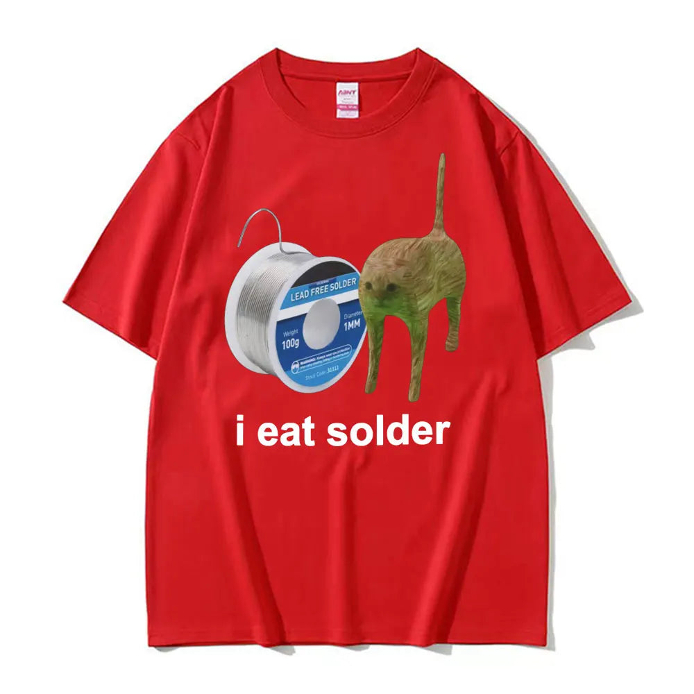 I Eat Solder Cursed Funny Cat Meme T Shirt Men Women's Clothing Fashion Casual T Shirts Summer High Quality Cotton T-shirts Tops