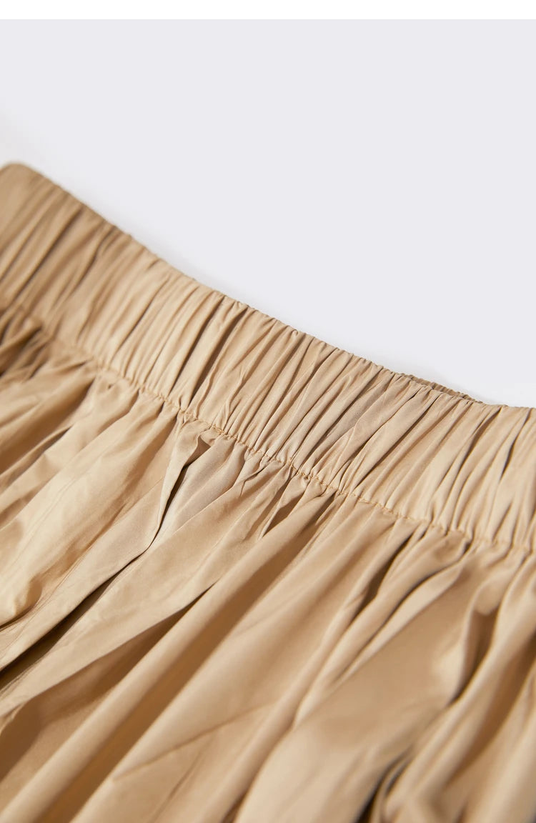 Minimalism Pleated A-Line Skirts Women 2024 Summer New Baiscs Rubber Band Waist Irregular Loose Large Hem Skirt 12442081