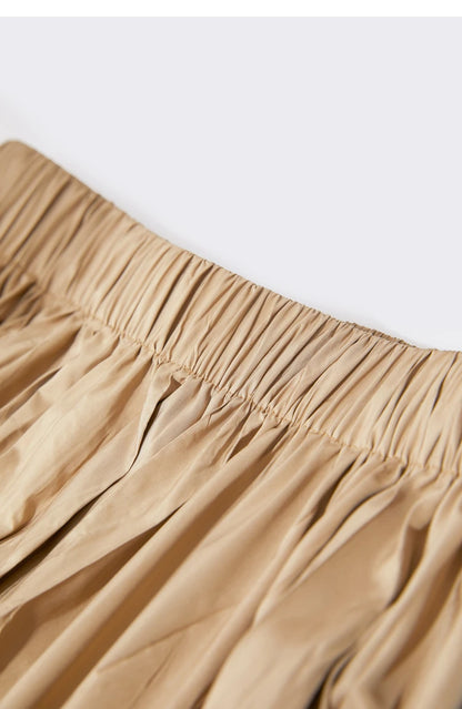 Minimalism Pleated A-Line Skirts Women 2024 Summer New Baiscs Rubber Band Waist Irregular Loose Large Hem Skirt 12442081