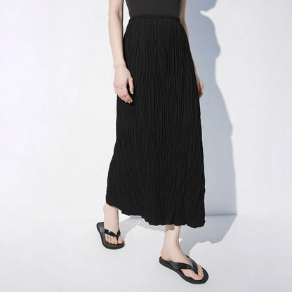 Pleated Women's Skirt 2026 Summer New Elastic Waist Flowy A-Line Midi Skirt Casual Versatile Women's Clothing 12622123
