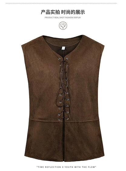 2025 Medieval Renaissance Pirate Gothic Steampunk Vest for Men, Multicolor Loose Plus Size Suede Fashion Men's Waistcoat,S-XXL