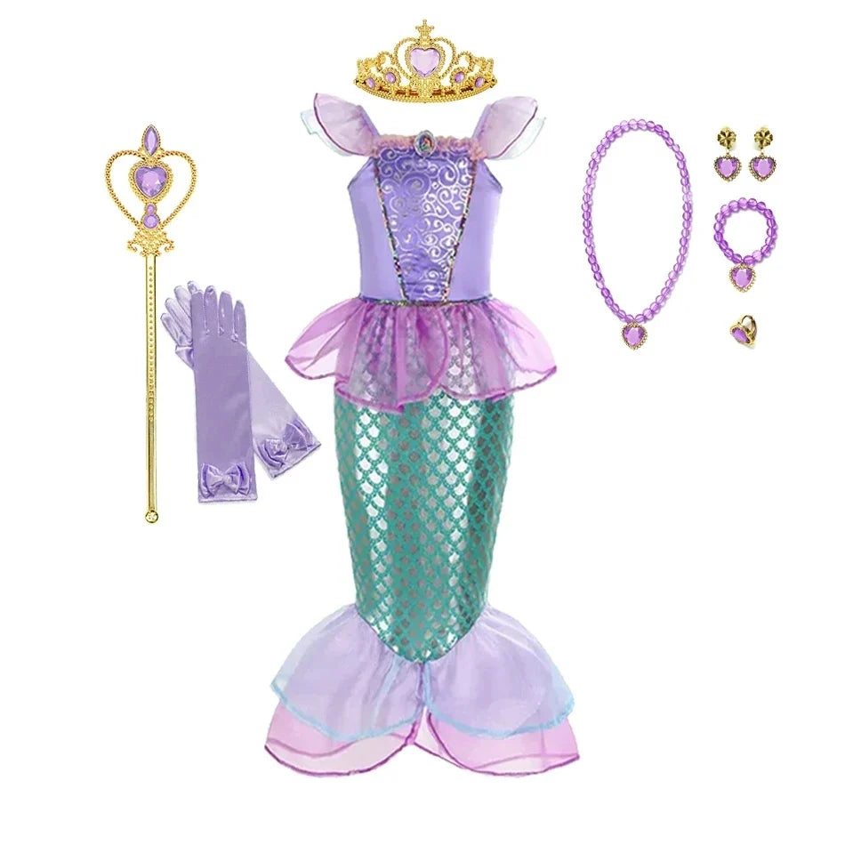 Popular Movie Children Fish Princess Dress With Purple Sequins Decoration And Fish Scales Skirt Holiday Role-Playing Dress