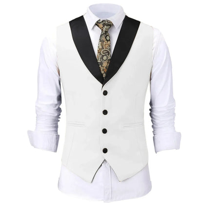 Men Vest White Single Button With Black Lapel Waistcoat For Wedding Birthday Banquet Party Business Work Daily Men Suit Vest